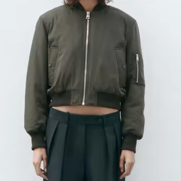 Brand new Zara cropped bomber jacket, size small, green - Picture 2 of 3
